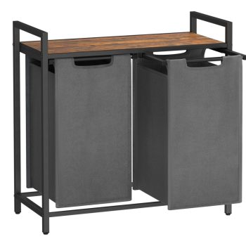   Szennyestartó, kihúzható és levehető ruhatartó zsákkal 2x46L, szürke