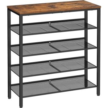   Cipőtároló polc 4 fém hálós polccal, rusztikus barna 93×75×30cm