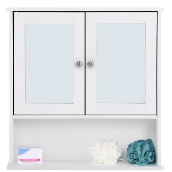 Fali tükrös fürdőszoba szekrény, fehér 56x13x58cm