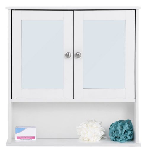 Fali tükrös fürdőszoba szekrény, fehér 56x13x58cm